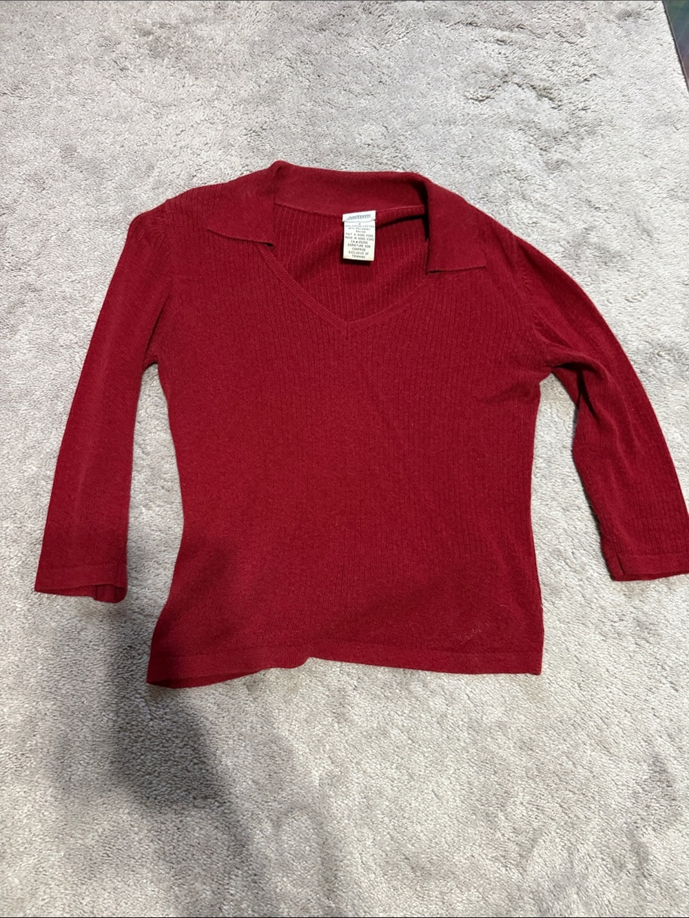 Vintage Jacob Red V-Neck Collared Women's Sweater